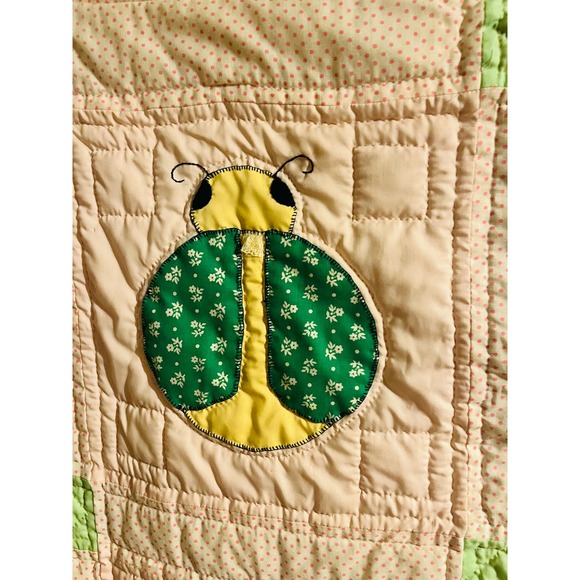 Handmade Vintage adorable Ladybug patchwork Quilt - Picture 9 of 15